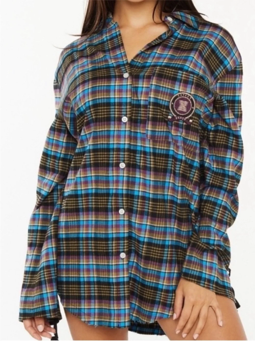 Savage x Fenty Tartan Tied Up Pj Raw Hem Sleep Shirt Xl